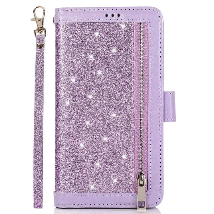 For iPhone 15 Pro Max Cell Phone Case Glitter Powder 9 Card Holder Leather Cover