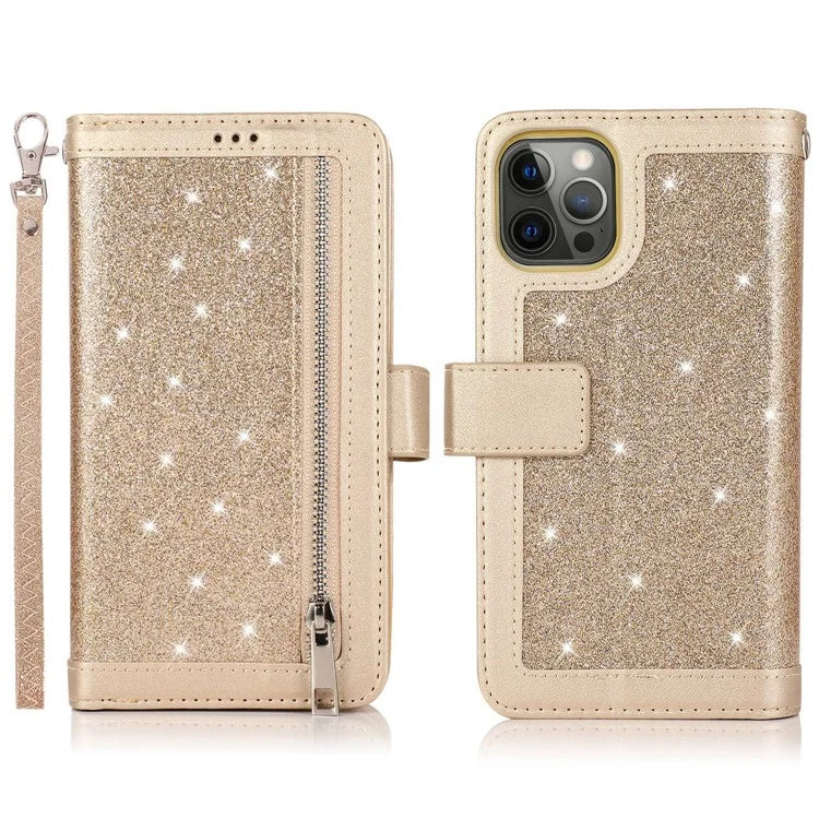 For iPhone 13 Pro Max PU Leather Cell Phone Case with Strap 9 Card Holder Cover