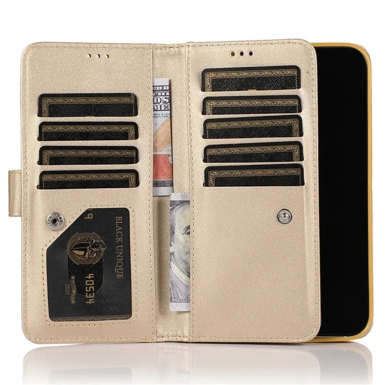 For iPhone 13 Pro Max PU Leather Cell Phone Case with Strap 9 Card Holder Cover