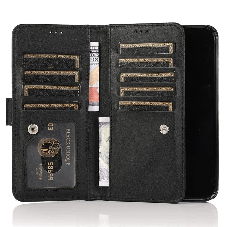 For iPhone 13 Pro Max PU Leather Cell Phone Case with Strap 9 Card Holder Cover