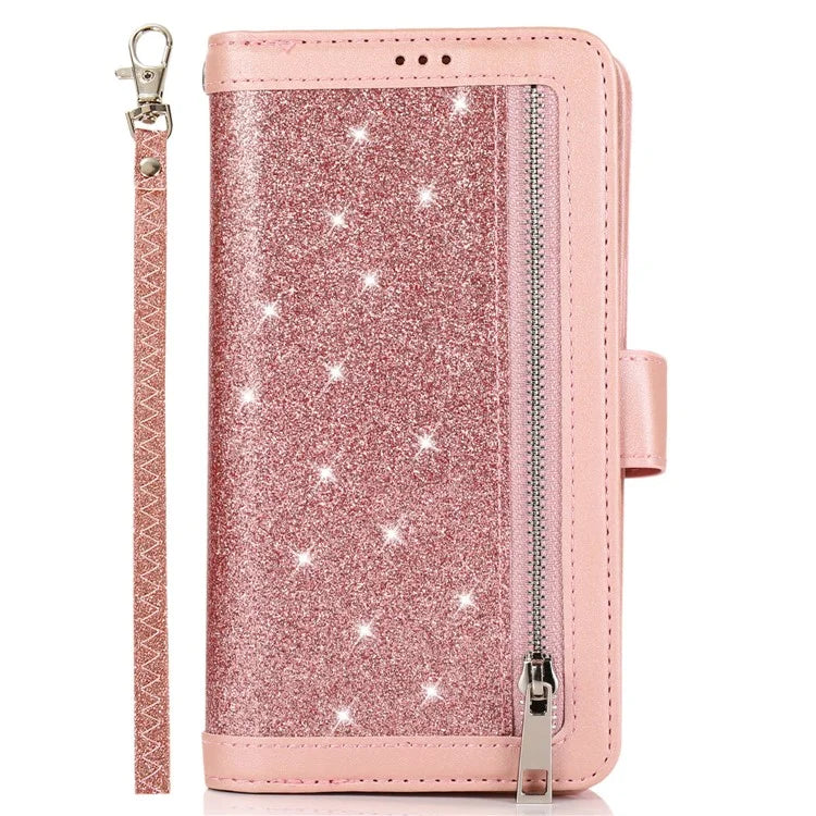 For iPhone 13 Pro Max PU Leather Cell Phone Case with Strap 9 Card Holder Cover