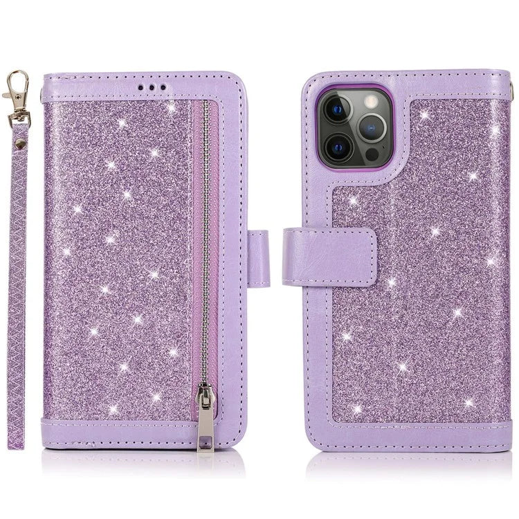 For iPhone 13 Pro Max PU Leather Cell Phone Case with Strap 9 Card Holder Cover