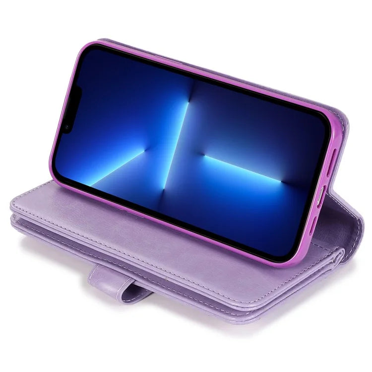 For iPhone 13 Pro Max PU Leather Cell Phone Case with Strap 9 Card Holder Cover
