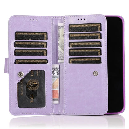 For iPhone 13 Pro Max PU Leather Cell Phone Case with Strap 9 Card Holder Cover