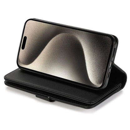 For iPhone 15 Pro PU Leather Cell Phone Case with Strap 9 Card Holder Anti-drop Cover