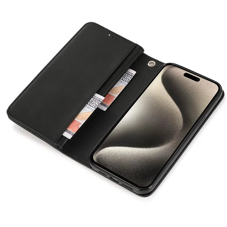 For iPhone 15 Pro PU Leather Cell Phone Case with Strap 9 Card Holder Anti-drop Cover