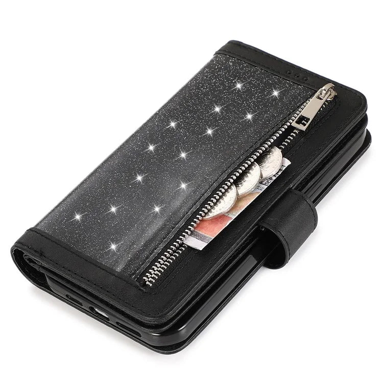 For iPhone 15 Pro PU Leather Cell Phone Case with Strap 9 Card Holder Anti-drop Cover