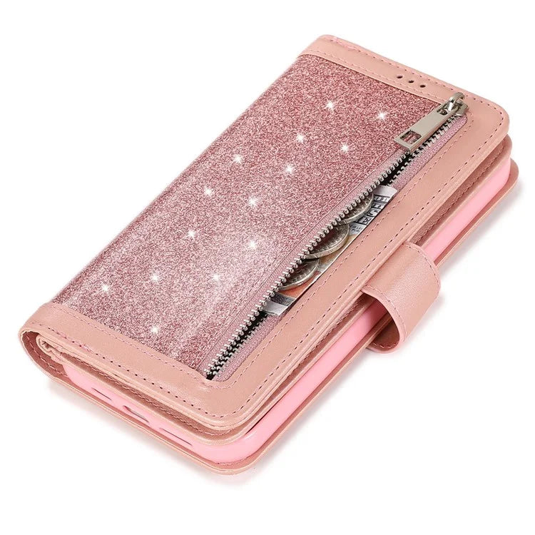 For iPhone 15 Pro PU Leather Cell Phone Case with Strap 9 Card Holder Anti-drop Cover