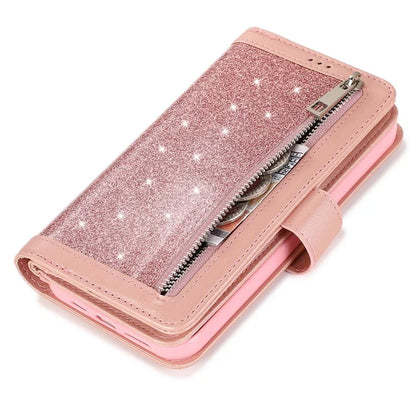 For iPhone 15 Pro PU Leather Cell Phone Case with Strap 9 Card Holder Anti-drop Cover