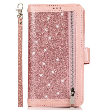 For iPhone 15 Pro PU Leather Cell Phone Case with Strap 9 Card Holder Anti-drop Cover