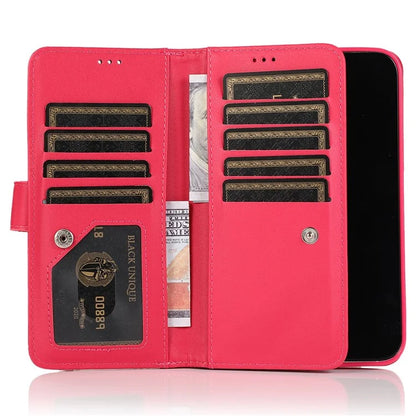 For iPhone 15 Pro PU Leather Cell Phone Case with Strap 9 Card Holder Anti-drop Cover
