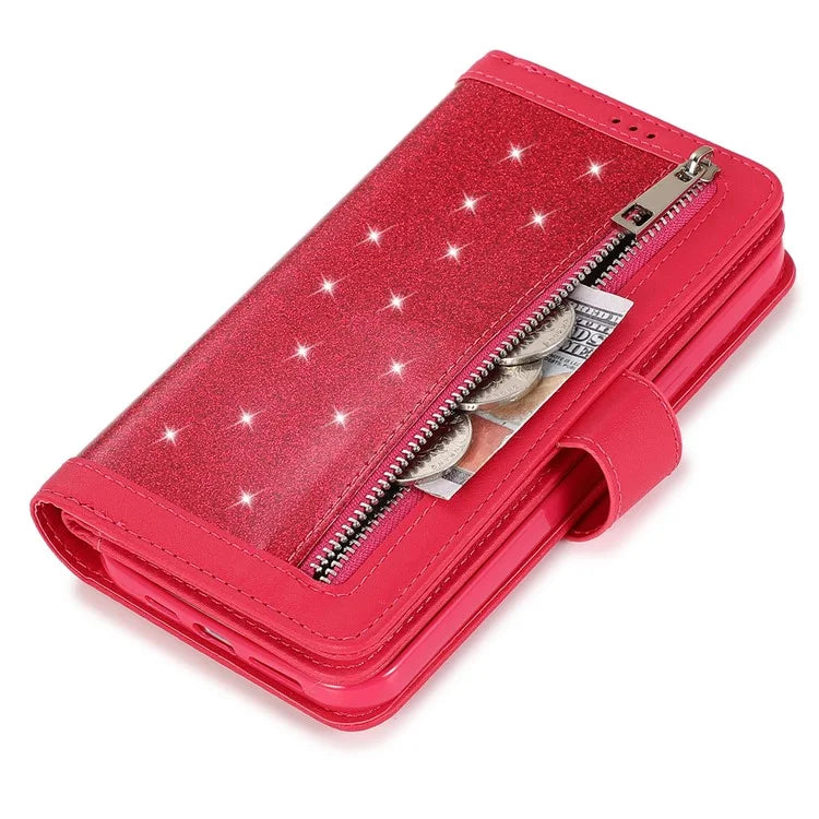 For iPhone 15 Pro PU Leather Cell Phone Case with Strap 9 Card Holder Anti-drop Cover