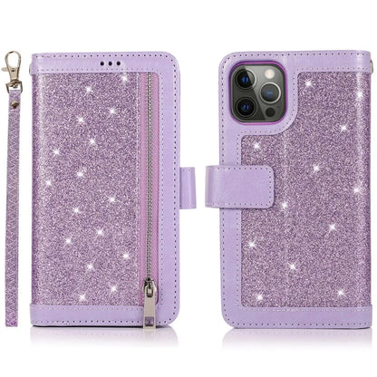 For iPhone 15 Pro PU Leather Cell Phone Case with Strap 9 Card Holder Anti-drop Cover