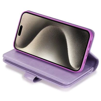 For iPhone 15 Pro PU Leather Cell Phone Case with Strap 9 Card Holder Anti-drop Cover