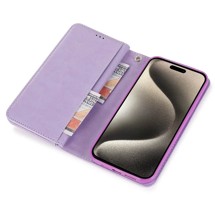 For iPhone 15 Pro PU Leather Cell Phone Case with Strap 9 Card Holder Anti-drop Cover