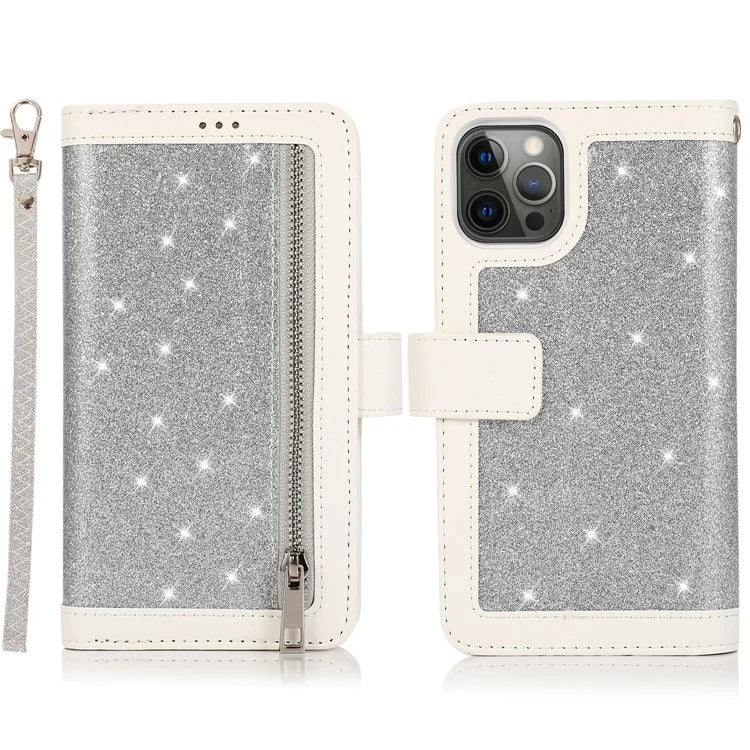 For iPhone 12 Pro Max Cell Phone Case with Strap 9 Card Holder PU Leather Cover