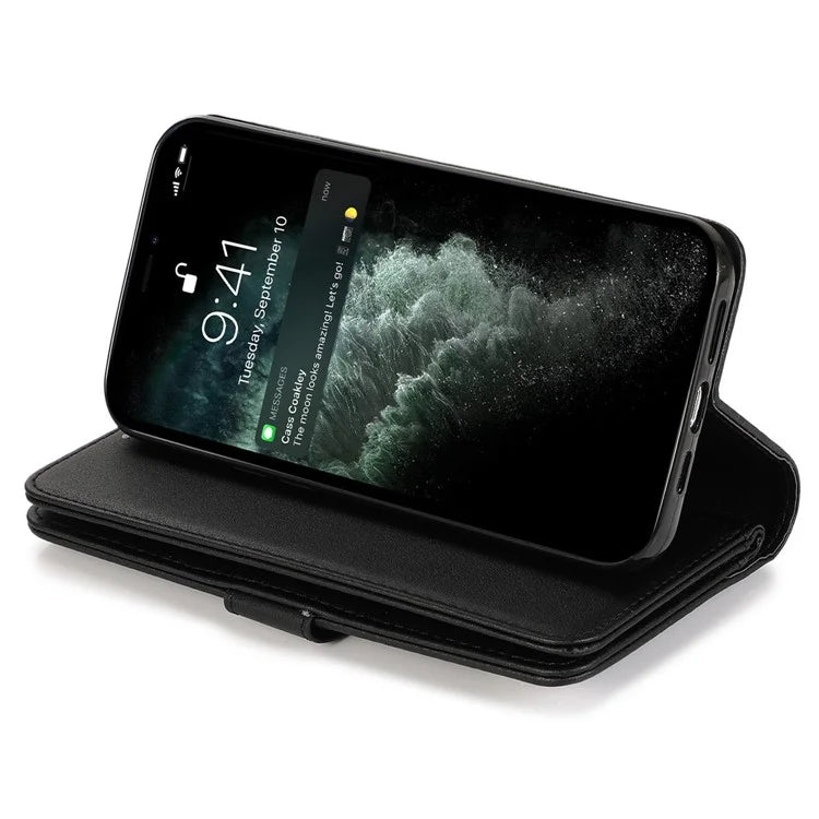 For iPhone 12 Pro Max Cell Phone Case with Strap 9 Card Holder PU Leather Cover