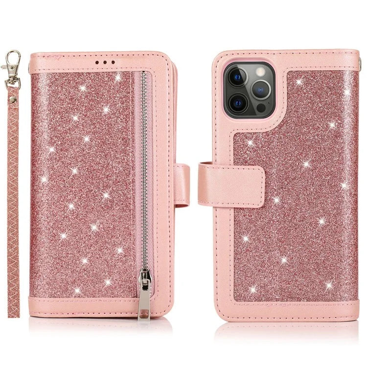 For iPhone 12 Pro Max Cell Phone Case with Strap 9 Card Holder PU Leather Cover