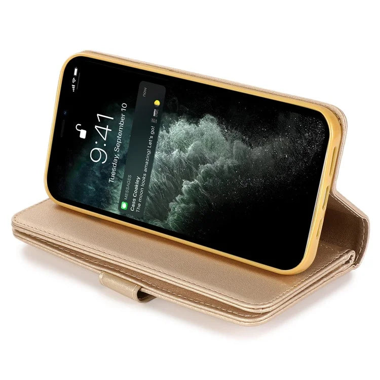 For iPhone 12 Pro Max Cell Phone Case with Strap 9 Card Holder PU Leather Cover