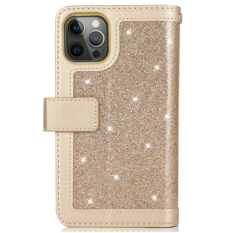 For iPhone 12 Pro Max Cell Phone Case with Strap 9 Card Holder PU Leather Cover
