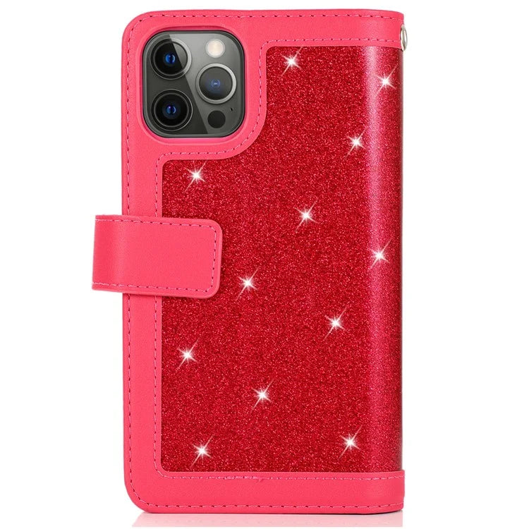 For iPhone 12 Pro Max Cell Phone Case with Strap 9 Card Holder PU Leather Cover