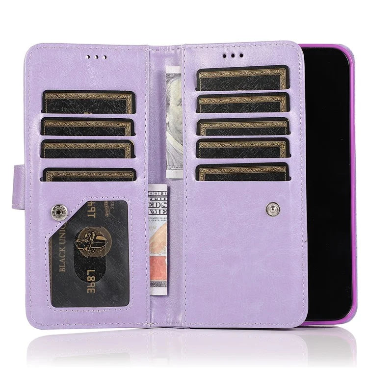For iPhone 12 Pro Max Cell Phone Case with Strap 9 Card Holder PU Leather Cover
