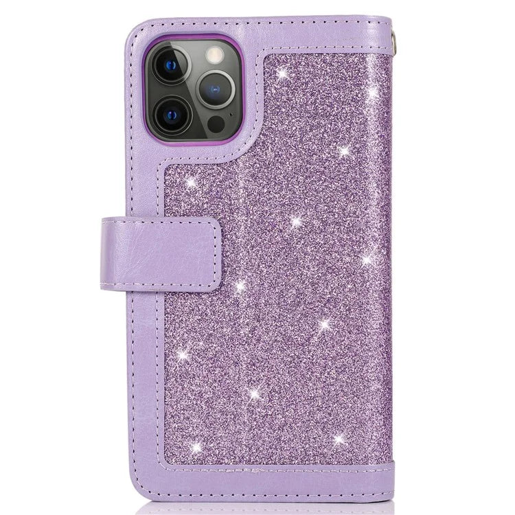 For iPhone 12 Pro Max Cell Phone Case with Strap 9 Card Holder PU Leather Cover