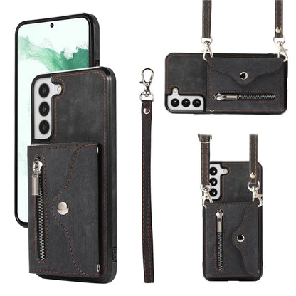 For Samsung Galaxy S21+ 5G Case PU+TPU Card Bag Cell Phone Case with 2 Straps