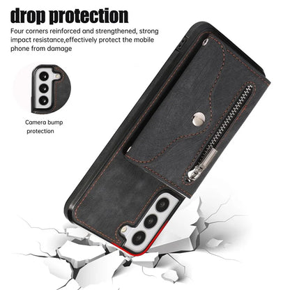 For Samsung Galaxy S21+ 5G Case PU+TPU Card Bag Cell Phone Case with 2 Straps