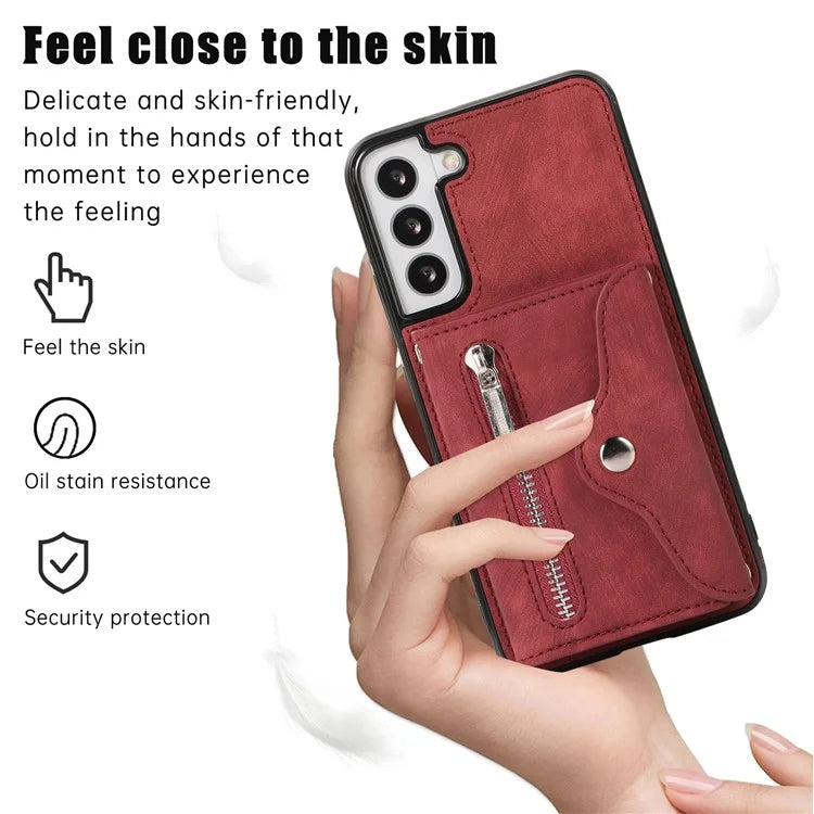 For Samsung Galaxy S21+ 5G Case PU+TPU Card Bag Cell Phone Case with 2 Straps