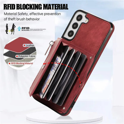 For Samsung Galaxy S21+ 5G Case PU+TPU Card Bag Cell Phone Case with 2 Straps