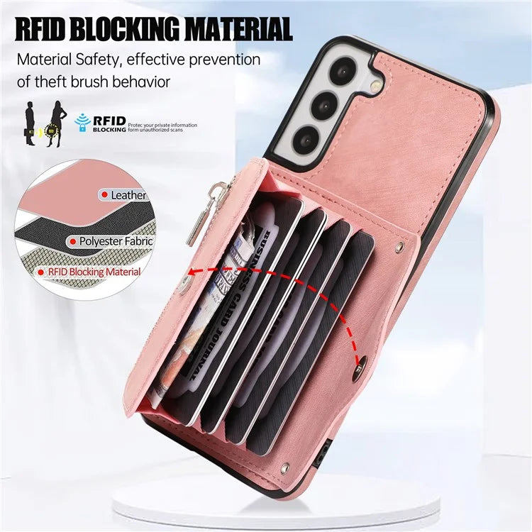 For Samsung Galaxy S21+ 5G Case PU+TPU Card Bag Cell Phone Case with 2 Straps