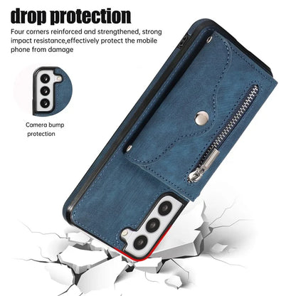 For Samsung Galaxy S21+ 5G Case PU+TPU Card Bag Cell Phone Case with 2 Straps