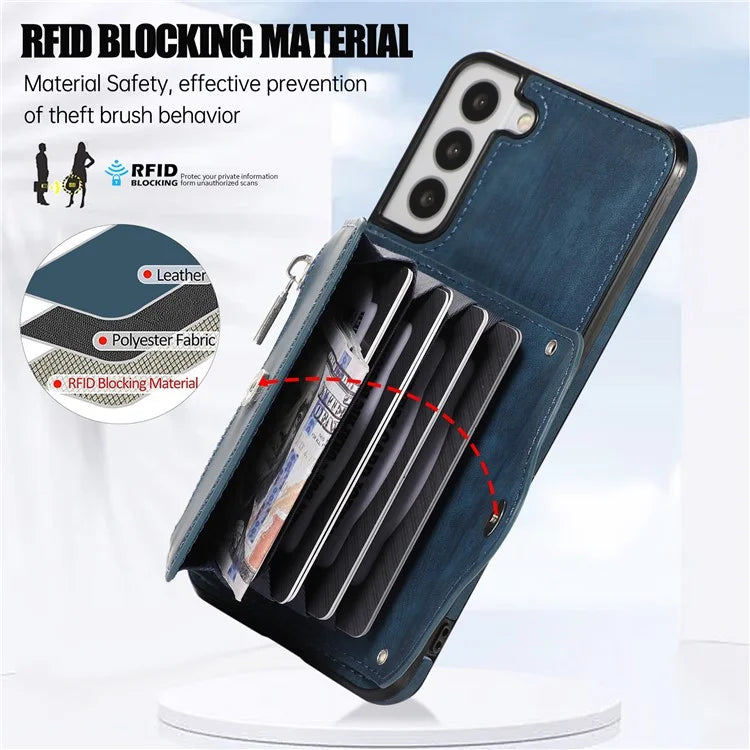 For Samsung Galaxy S21+ 5G Case PU+TPU Card Bag Cell Phone Case with 2 Straps