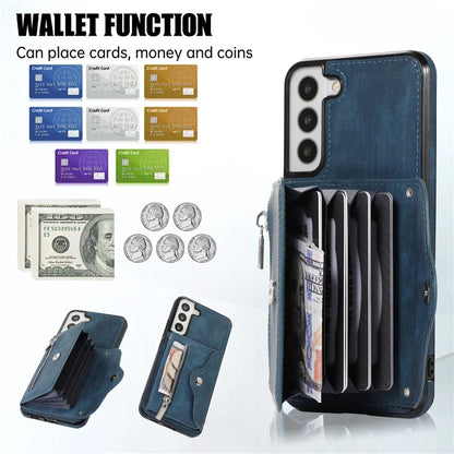 For Samsung Galaxy S21+ 5G Case PU+TPU Card Bag Cell Phone Case with 2 Straps
