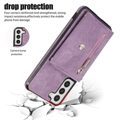 For Samsung Galaxy S21+ 5G Case PU+TPU Card Bag Cell Phone Case with 2 Straps