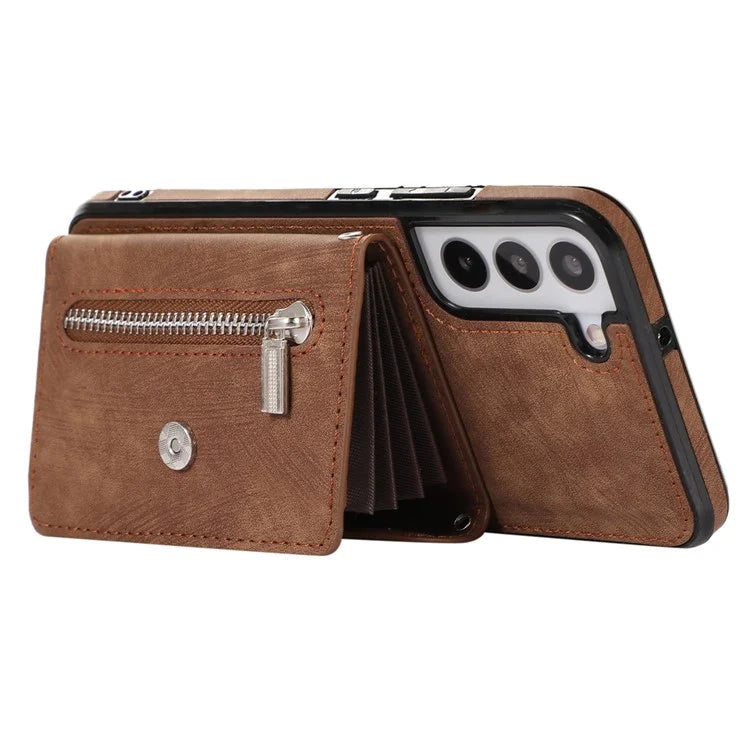 For Samsung Galaxy S21+ 5G Case PU+TPU Card Bag Cell Phone Case with 2 Straps