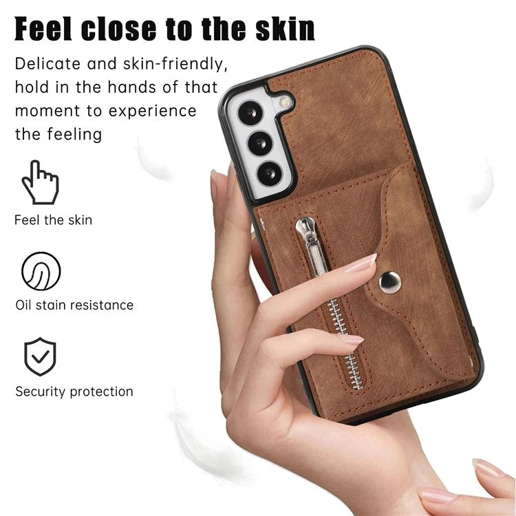 For Samsung Galaxy S21+ 5G Case PU+TPU Card Bag Cell Phone Case with 2 Straps