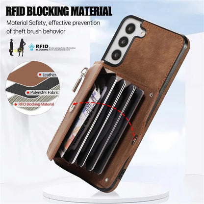 For Samsung Galaxy S21+ 5G Case PU+TPU Card Bag Cell Phone Case with 2 Straps