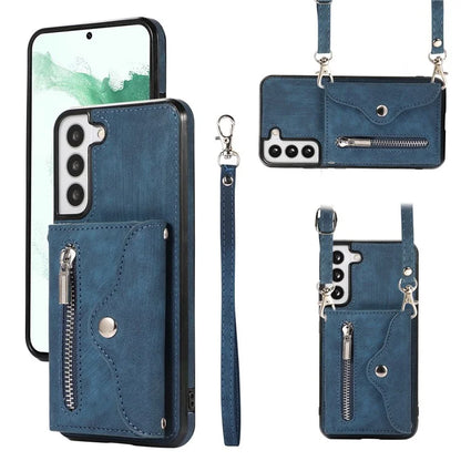For Samsung Galaxy S21 5G Shockproof Case PU+TPU Card Bag Cell Phone Case with 2 Straps