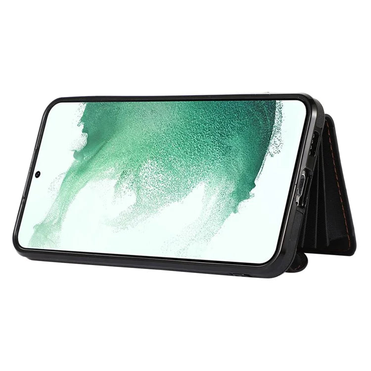 For Samsung Galaxy S21 5G Shockproof Case PU+TPU Card Bag Cell Phone Case with 2 Straps