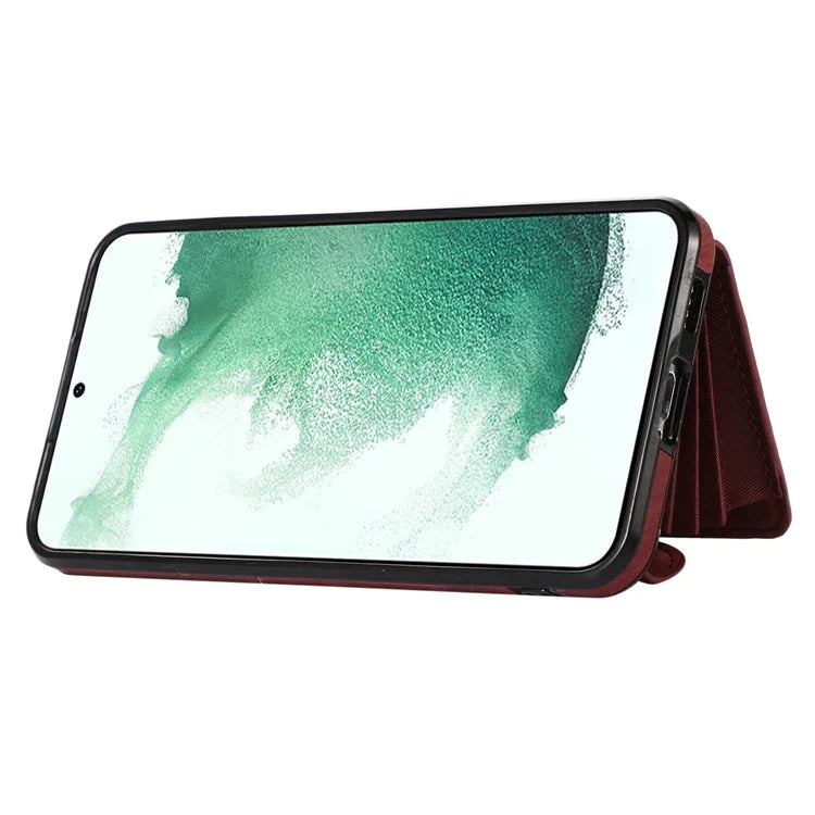 For Samsung Galaxy S21 5G Shockproof Case PU+TPU Card Bag Cell Phone Case with 2 Straps