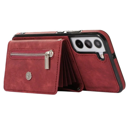 For Samsung Galaxy S21 5G Shockproof Case PU+TPU Card Bag Cell Phone Case with 2 Straps