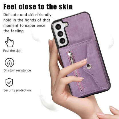 For Samsung Galaxy S21 5G Shockproof Case PU+TPU Card Bag Cell Phone Case with 2 Straps