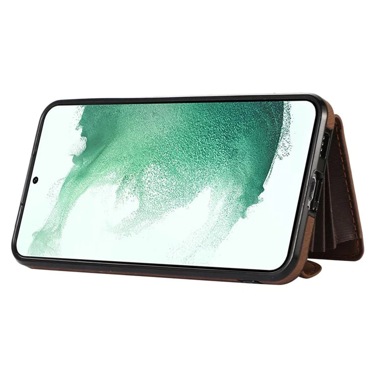 For Samsung Galaxy S21 5G Shockproof Case PU+TPU Card Bag Cell Phone Case with 2 Straps