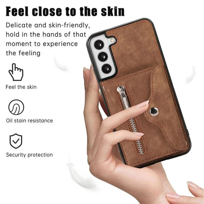 For Samsung Galaxy S21 5G Shockproof Case PU+TPU Card Bag Cell Phone Case with 2 Straps