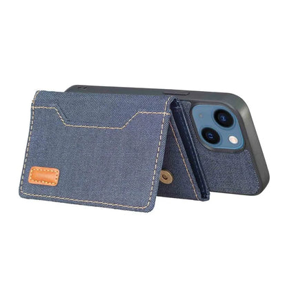 For iPhone 15 Plus Split-Design Wallet Case Jeans Cloth Phone Cover