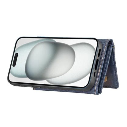 For iPhone 15 Plus Split-Design Wallet Case Jeans Cloth Phone Cover