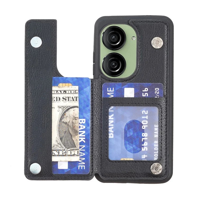 For Asus Zenfone 9 5G / 10 5G Case PU+TPU Kickstand Case Protective Phone Back Cover with Card Slots