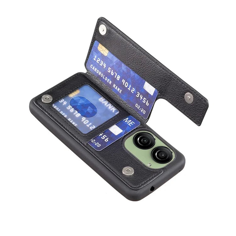 For Asus Zenfone 9 5G / 10 5G Case PU+TPU Kickstand Case Protective Phone Back Cover with Card Slots